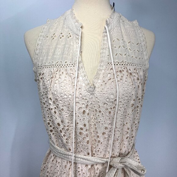 Allison Estelle Cream Eyelet Maxi Dress Small Cotton NWT Belted Boho Embroidered - Picture 5 of 14